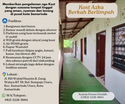 Dikontrakkan Rumah Kost Samarinda Kota KOST AZKA BERKAH NYAMAN DAN HARGA TERBAIK, WA 0821-5226-5664