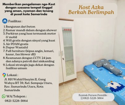 Dikontrakkan Rumah Kost Samarinda Kota KOST AZKA BERKAH NYAMAN DAN HARGA TERBAIK, WA 0821-5226-5664