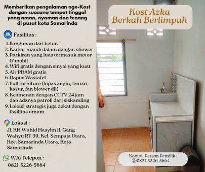 Dikontrakkan Rumah Kost Samarinda Kota KOST AZKA BERKAH NYAMAN DAN HARGA TERBAIK, WA 0821-5226-5664