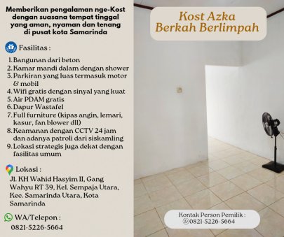 Dikontrakkan Rumah Kost Samarinda Kota KOST AZKA BERKAH NYAMAN DAN HARGA TERBAIK, WA 0821-5226-5664