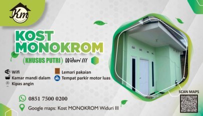 Kost MONOKROM Widuri III khusus putri (mahasiswi/karyawati) dekat kampus UNISSULA genuk