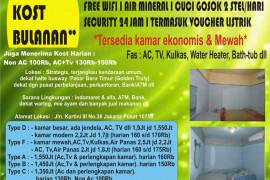 Sewa kamar kost untuk bulanan / harian dengan fasilitas free wifi