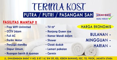 Kost Pria Wanita Murah dekat Terminal&Pelabuhan Priok, Astra Sunter, Kelapa Gading