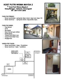 Kost Putri Wisma Mayda 2 Gang Mangga No. 8, Sekaran Gunungpati Semarang