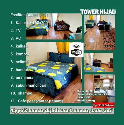 sewa apartemen modern land tangerang harian type 1BR ber-2 atau type 2BR ber-4